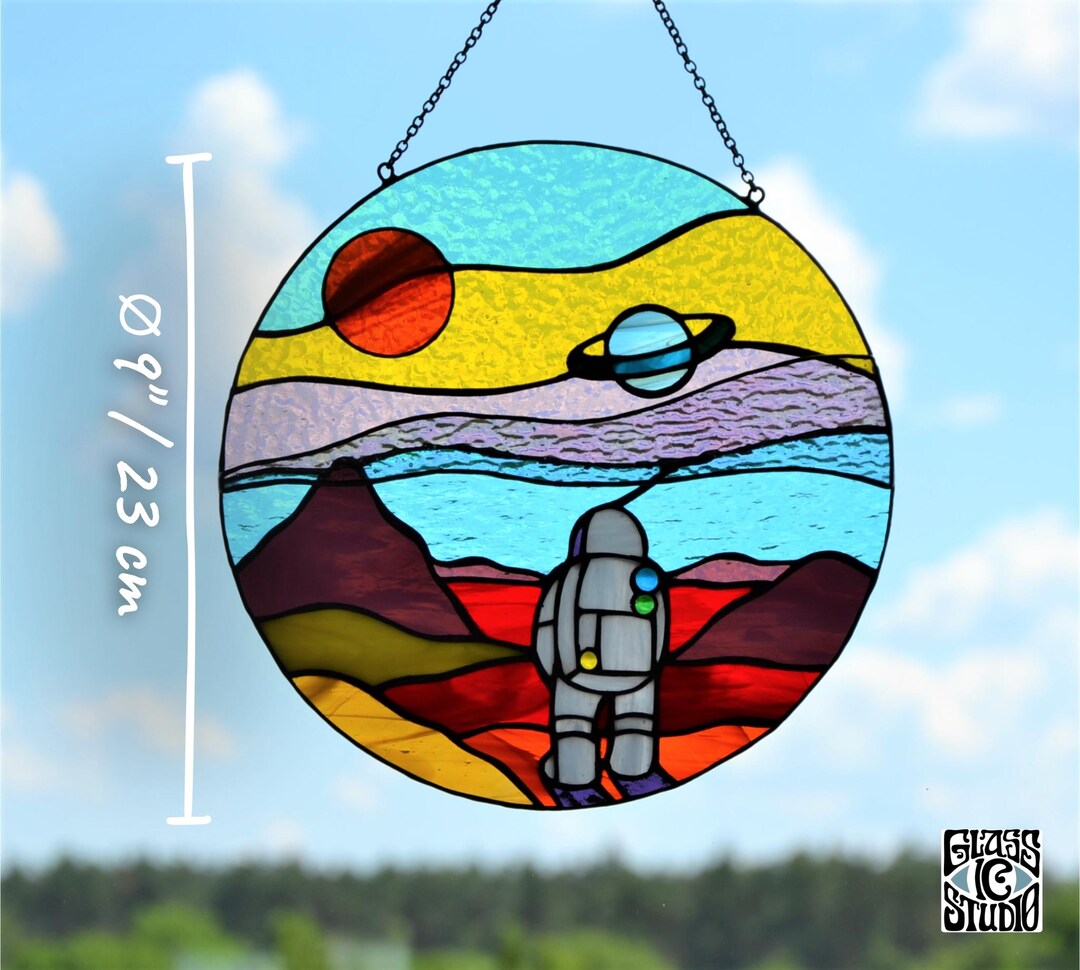 Stained Mars Astronaut on Mars Stained Glass Suncatcher Window Hanging Panel - Etsy