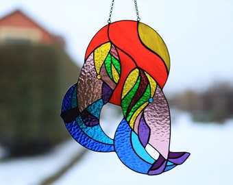 Rainbow whales window hanging suncatcher Stainned glass decor Glass animals Sunrise stain glass sun catcher Wall decor Living room decor