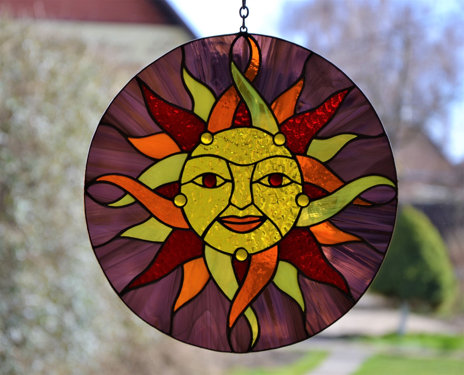 Celtic sun suncatcher Stained glass window hanging Round sun Etsy
