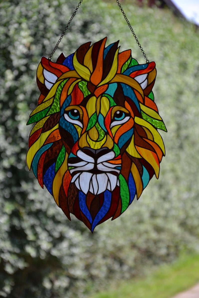 Stained Glass Lion Window Hanging Suncatcher Christmas Gift Etsy
