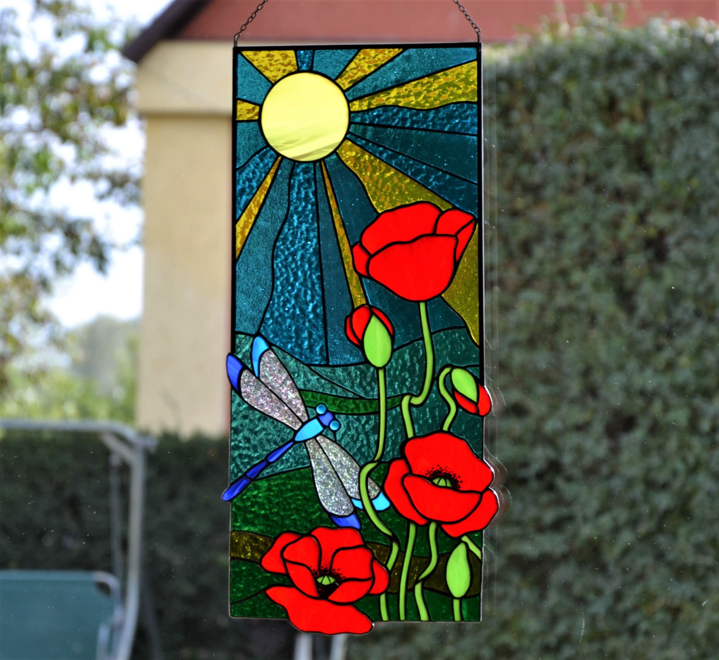 Summer stained glass panel Window hanging suncatcher Glass art Etsy