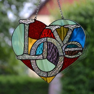 Stained glass window hanging Heart suncatcher Glass garden decor Love suncatcher Real stained glass Handcrafted gift Unique handmade gift