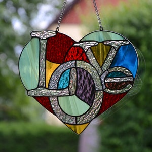 Stained glass window hanging Heart suncatcher Glass garden decor Love suncatcher Mother's day gift Christmas gift Unique handmade gift