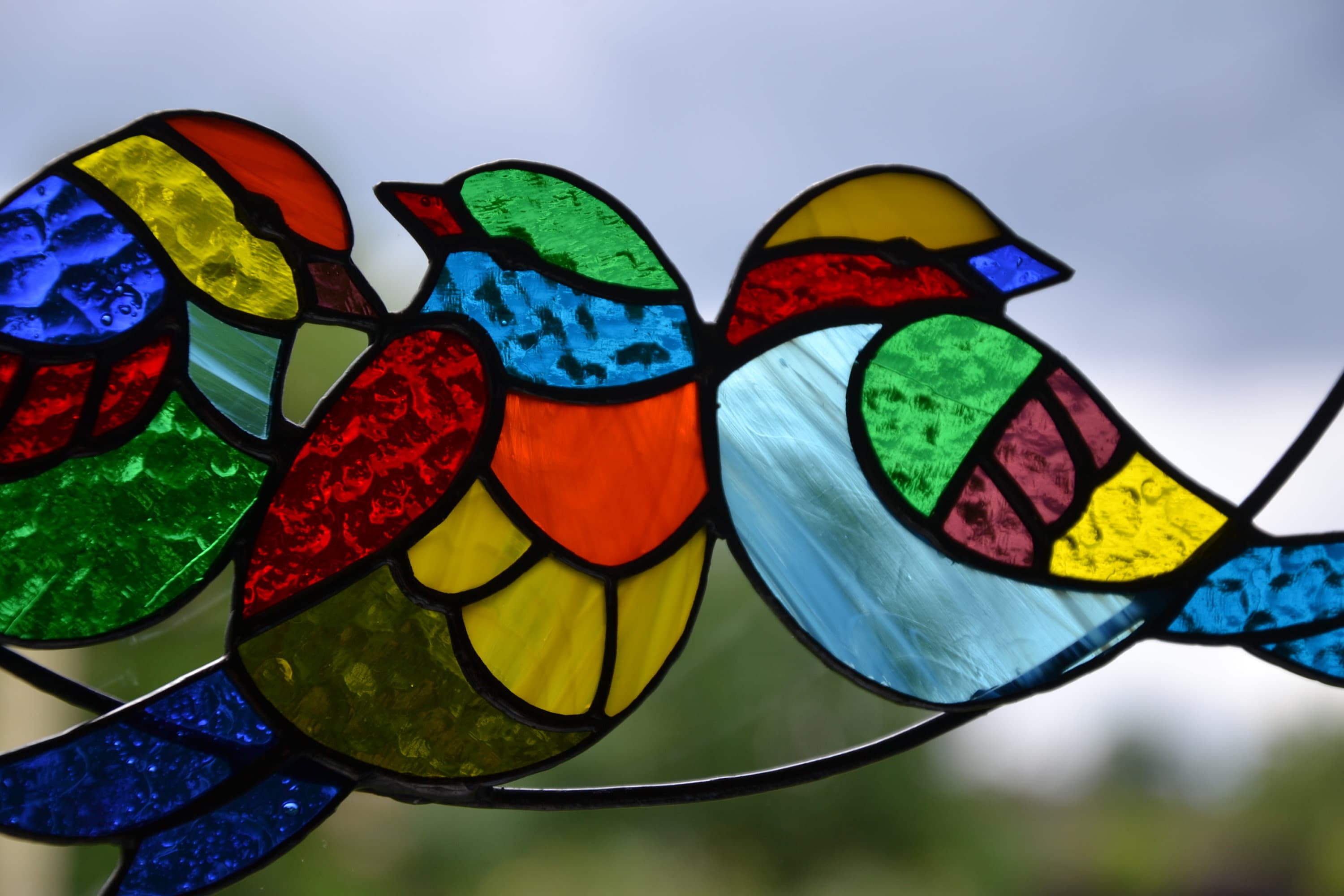 Birds on a branch suncatcher Stained glass window hanging Etsy