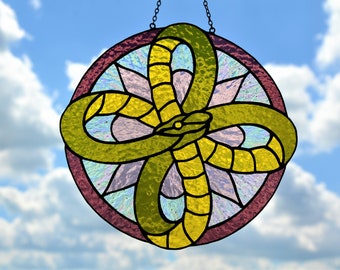 Stained glass suncatcher Infinity snake mandala suncatcher Stained glass window hanging Home decor Birthday gift Garden decor Round hanging