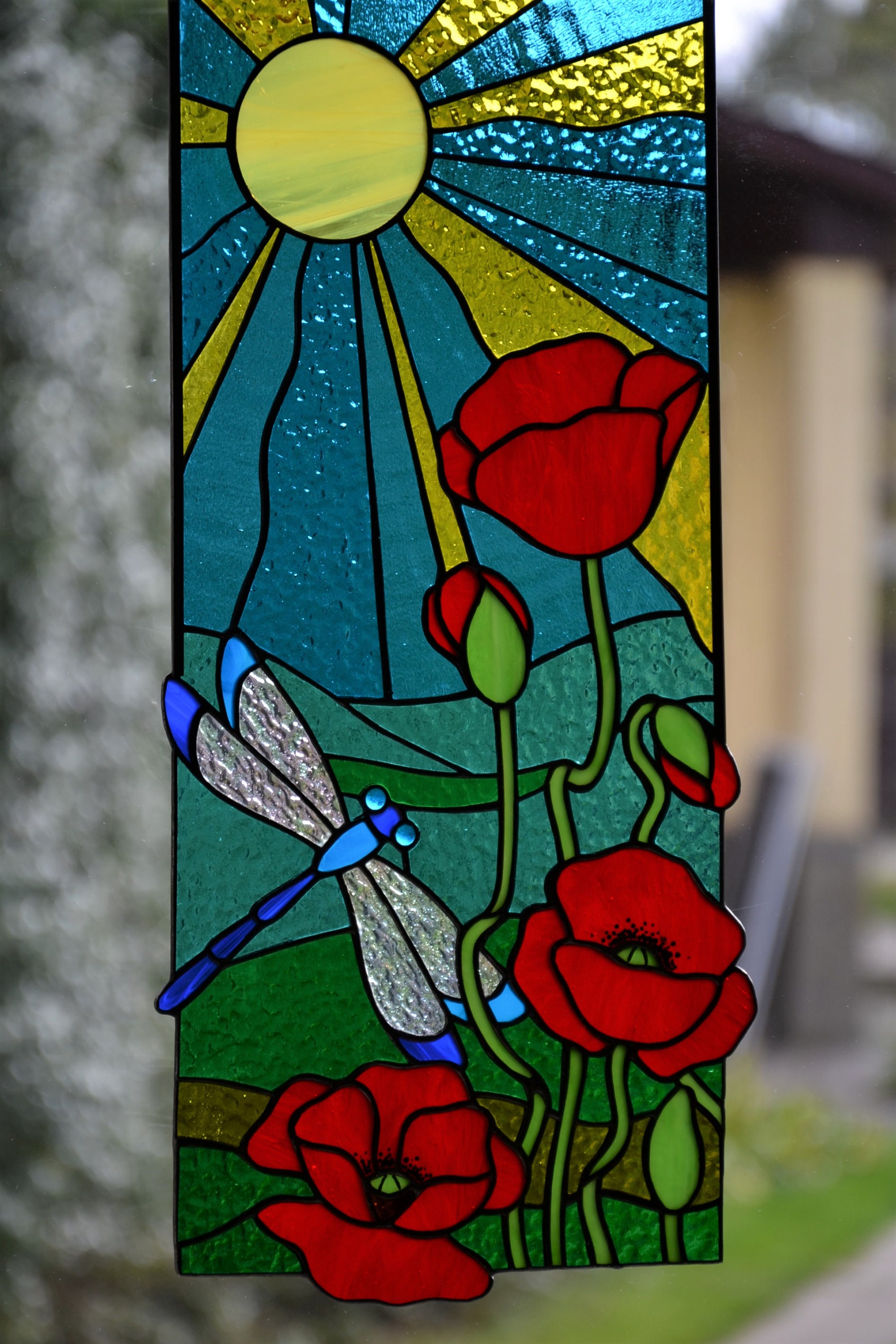 Summer stained glass panel Window hanging suncatcher Glass art Etsy