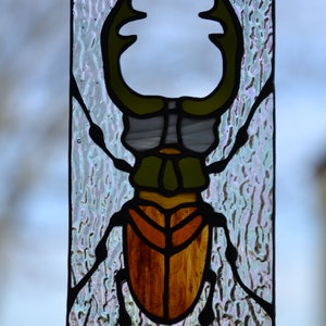 Stained glass window hanging Stag beetle suncather Glass bug Stain glass pendant Gift for him Wall decor Window sun catcher Nature style image 7