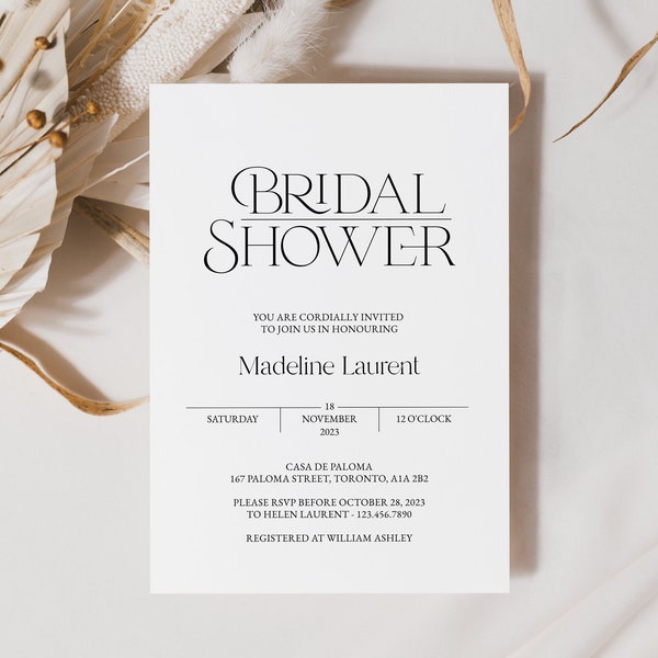 Minimalist Bridal Shower Invitation, Elegant Bridal Shower Invite, Modern Bridal Shower Template, Contemporary, Instant Download, Printable