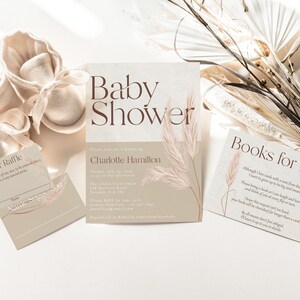 Boho Baby Shower Invite, Boho Baby Shower Bundle, Boho Baby Shower Invites, Pampas Grass Baby Shower Invitation