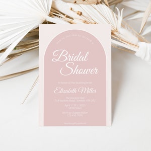 Pink Bridal Shower Invitation Template, Printable Arch Bridal Shower Invites, Instant Digital Download, Simple, Modern, Corjl image 3