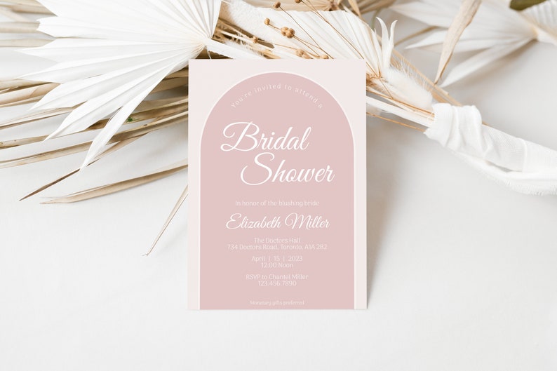 Pink Bridal Shower Invitation Template, Printable Arch Bridal Shower Invites, Instant Digital Download, Simple, Modern, Corjl image 3