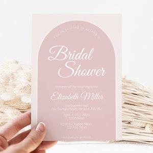 Pink Bridal Shower Invitation Template, Printable Arch Bridal Shower Invites, Instant Digital Download, Simple, Modern, Corjl image 1