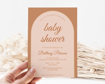 Boho Baby Shower Invitation Template, Bohemian Arch Baby Shower Invitations, Neutral Baby Shower Invites, Modern Baby Shower Invite, Corjl