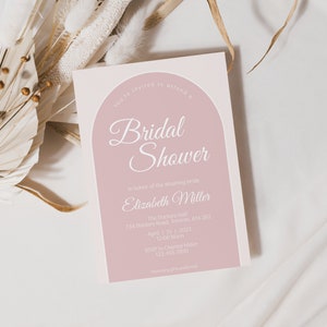 Pink Bridal Shower Invitation Template, Printable Arch Bridal Shower Invites, Instant Digital Download, Simple, Modern, Corjl image 2