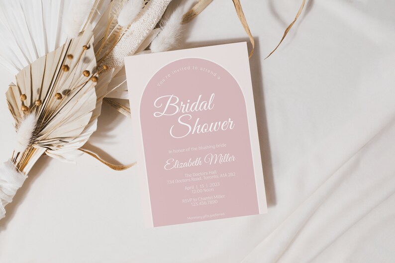 Pink Bridal Shower Invitation Template, Printable Arch Bridal Shower Invites, Instant Digital Download, Simple, Modern, Corjl image 2