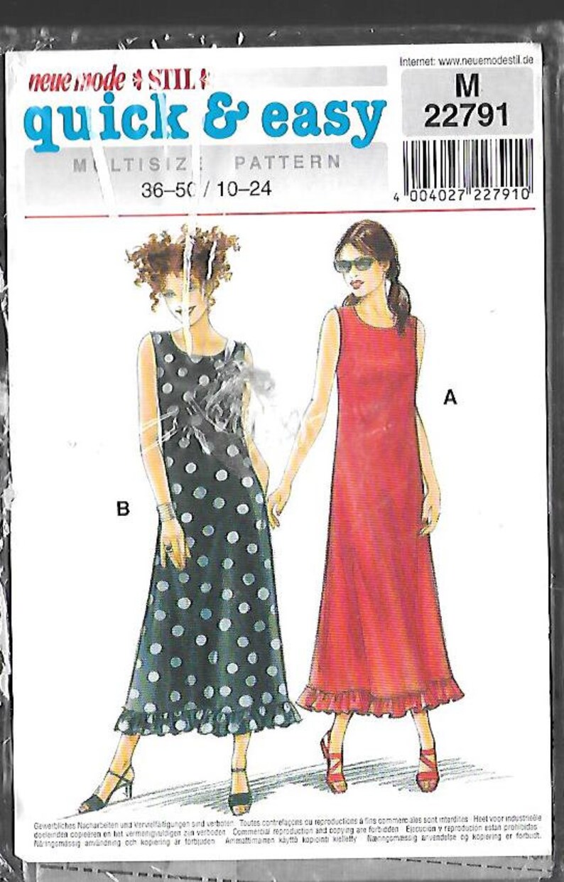 Neue Mode STIL Quick /& Easy Multisize Pattern Sizes 10-24 Uncut Factory Folded M22791 Long Sheath Dress with ruffles on bottom Unopened