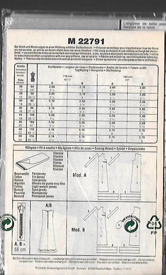 Neue Mode STIL Quick /& Easy Multisize Pattern Sizes 10-24 Uncut Factory Folded M22791 Long Sheath Dress with ruffles on bottom Unopened