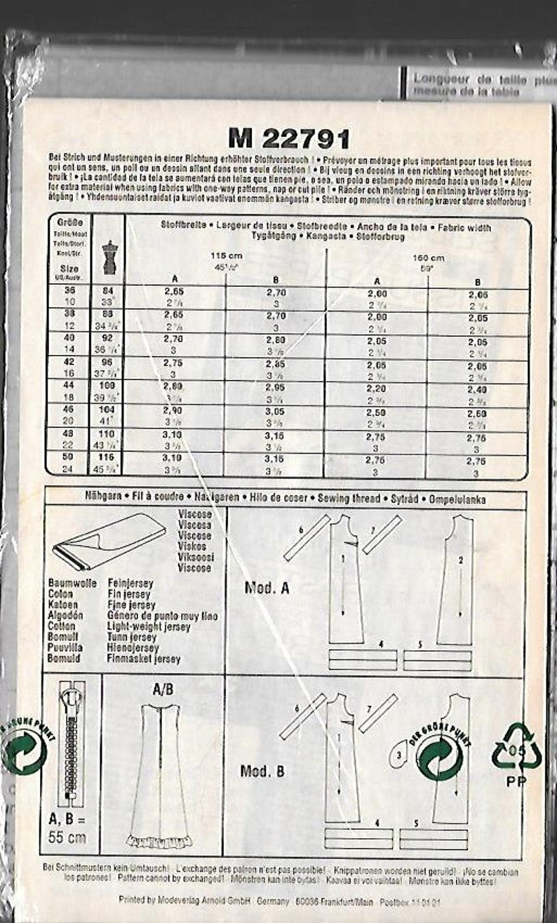 Neue Mode STIL Quick /& Easy Multisize Pattern Sizes 10-24 Uncut Factory Folded M22791 Long Sheath Dress with ruffles on bottom Unopened