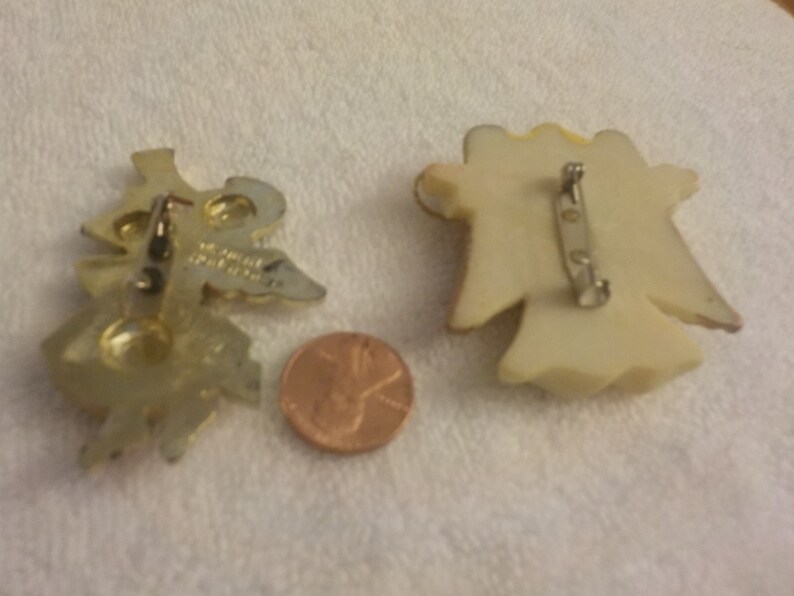 Two Xmas Angel Brooch Pins Clasps work fine VG Preowned shape