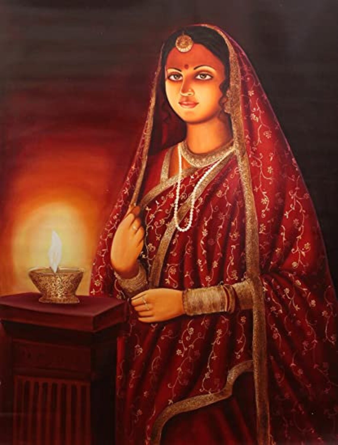 Lady With Lamp by Raja Ravi Varma Rolled Canvas Painting Etsy