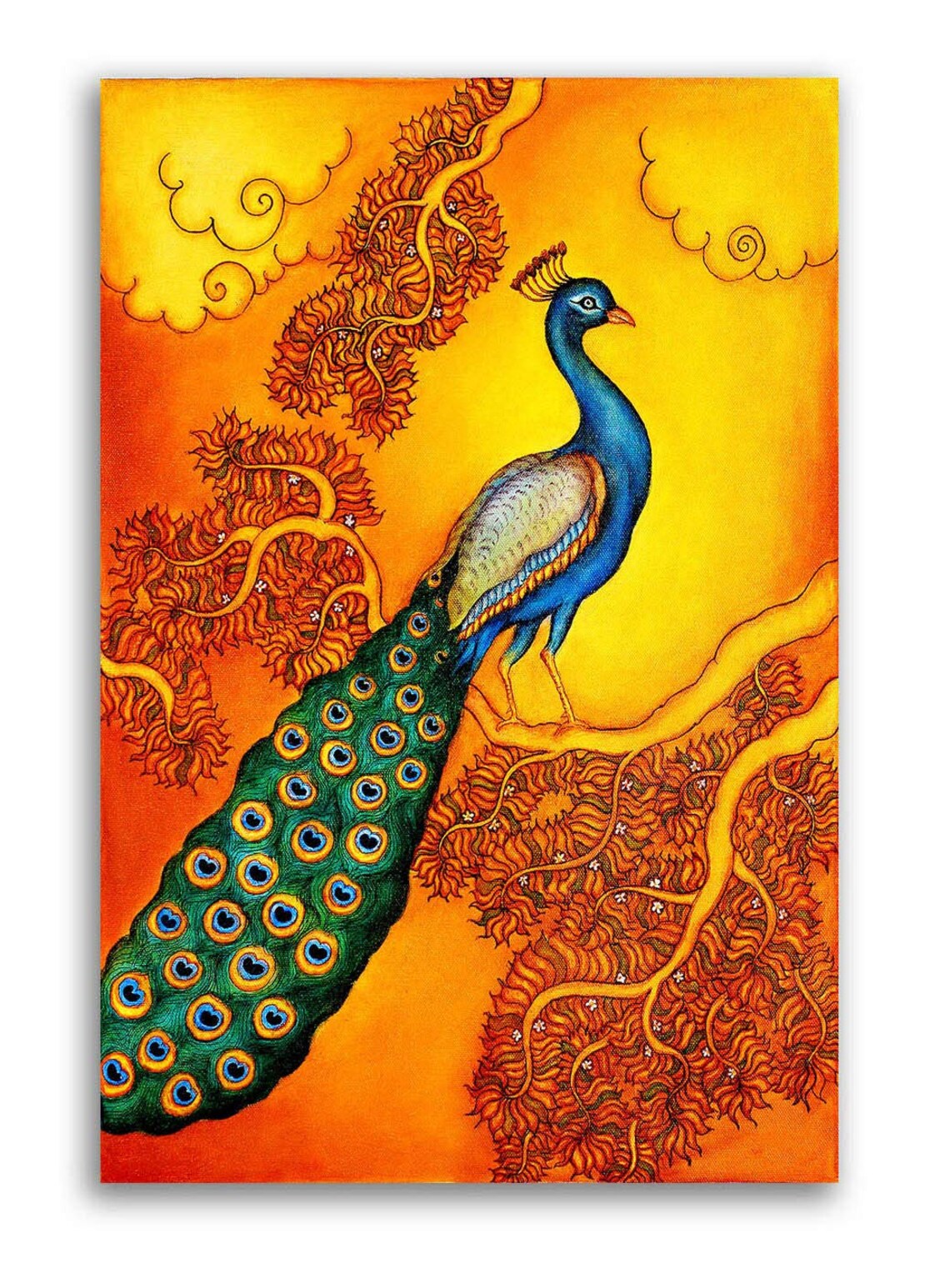 Kerala Mural Fabric Paintings Beautiful Peacock Paintings Etsy UK