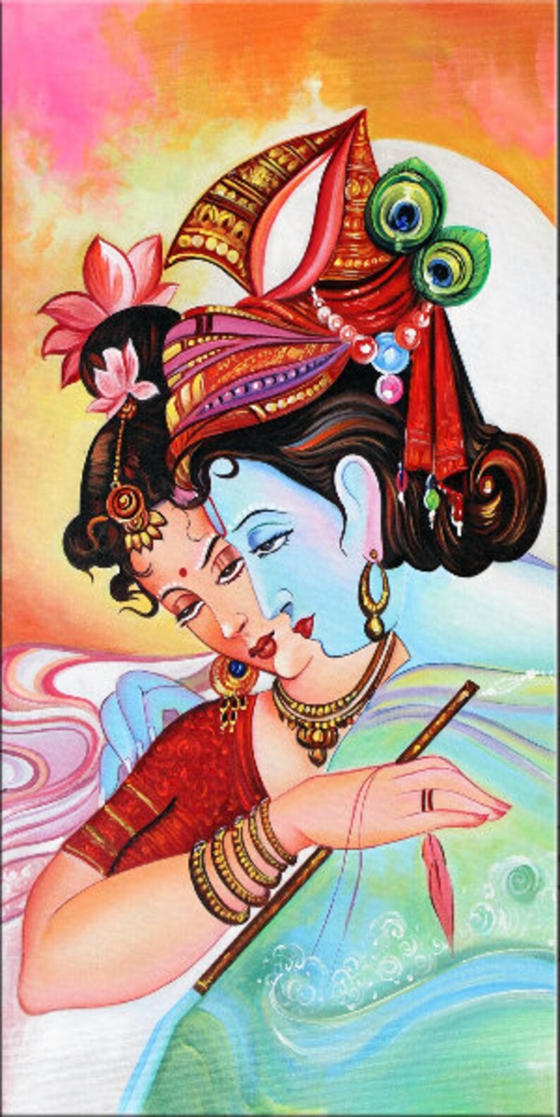 Krishna With Radha Indian Art Radha Krishna Rajasthani Etsy