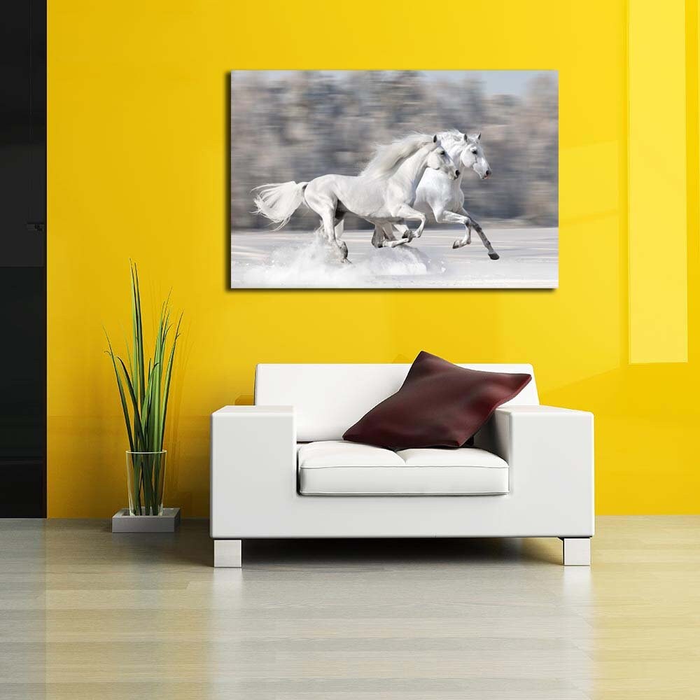 Horses Wall Art Large Running Horses White Horses Canvas Print Etsy