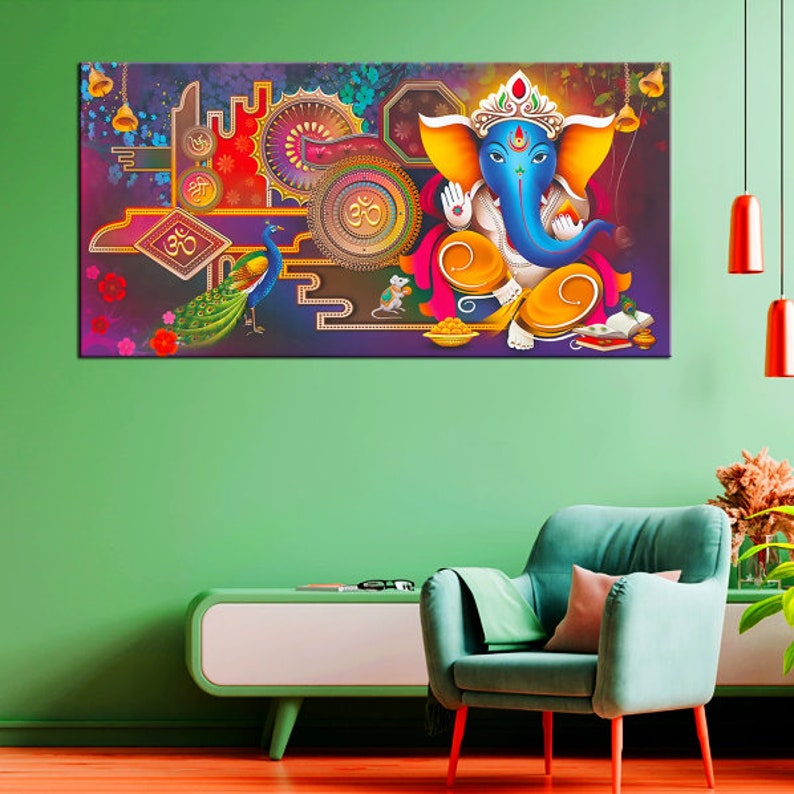 Ganesha Canvas Painting Ganesh Wall Art Decor Statue Idol Etsy