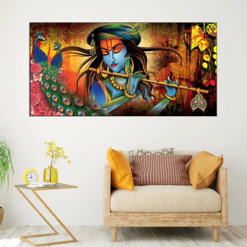 Sri Krishna Big Wall Painting Radha Krishna Canvas Fabric Etsy
