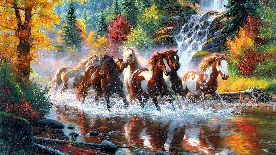 7 Horses Running Vastu Wall Cavas Painting Art Wall Print for | Etsy