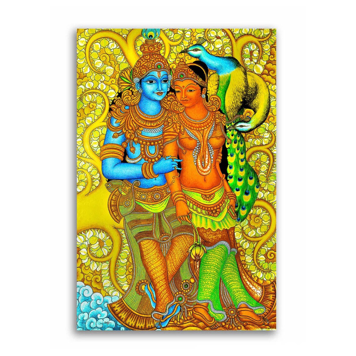 Sri Krishna Kerala Mural Krishna with Radha Fabric Paintings Etsy