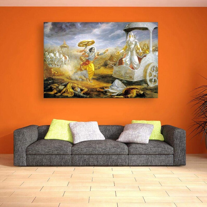 Radha Krishna Painting Mahabharata Krishna Arjuna Wall Art Etsy
