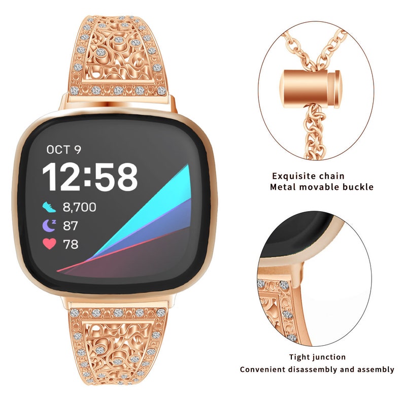 Fitbit Versa/2/3/4 and Fitbit Sense/2 Band, Stainless Steel Bracelet Fitness Watch Wristband Women Man image 4