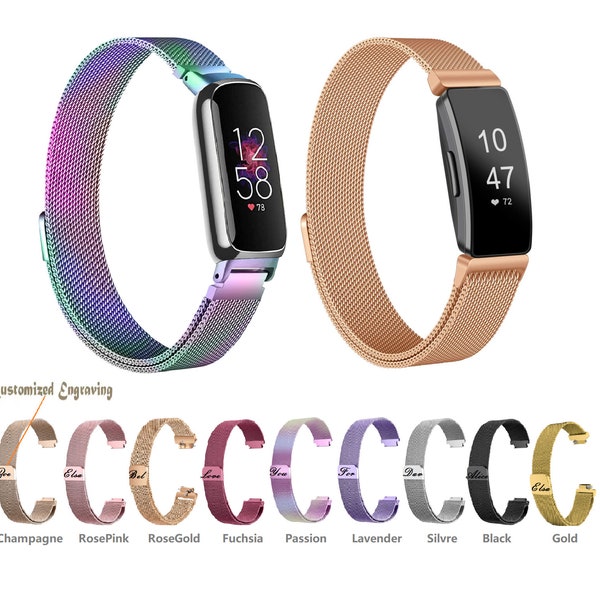 Bracelet Fitbit Luxe/Fitbit Inspire 3/2/1/HR, bracelet magnétique personnalisé en maille d'acier inoxydable avec boucle milanaise, gravure personnalisée de remplacement