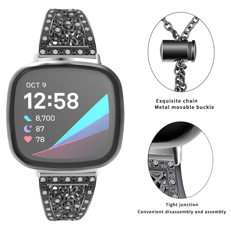 Fitbit Versa/2/3/4 and Fitbit Sense/2 Band, Stainless Steel Bracelet Fitness Watch Wristband Women Man image 3
