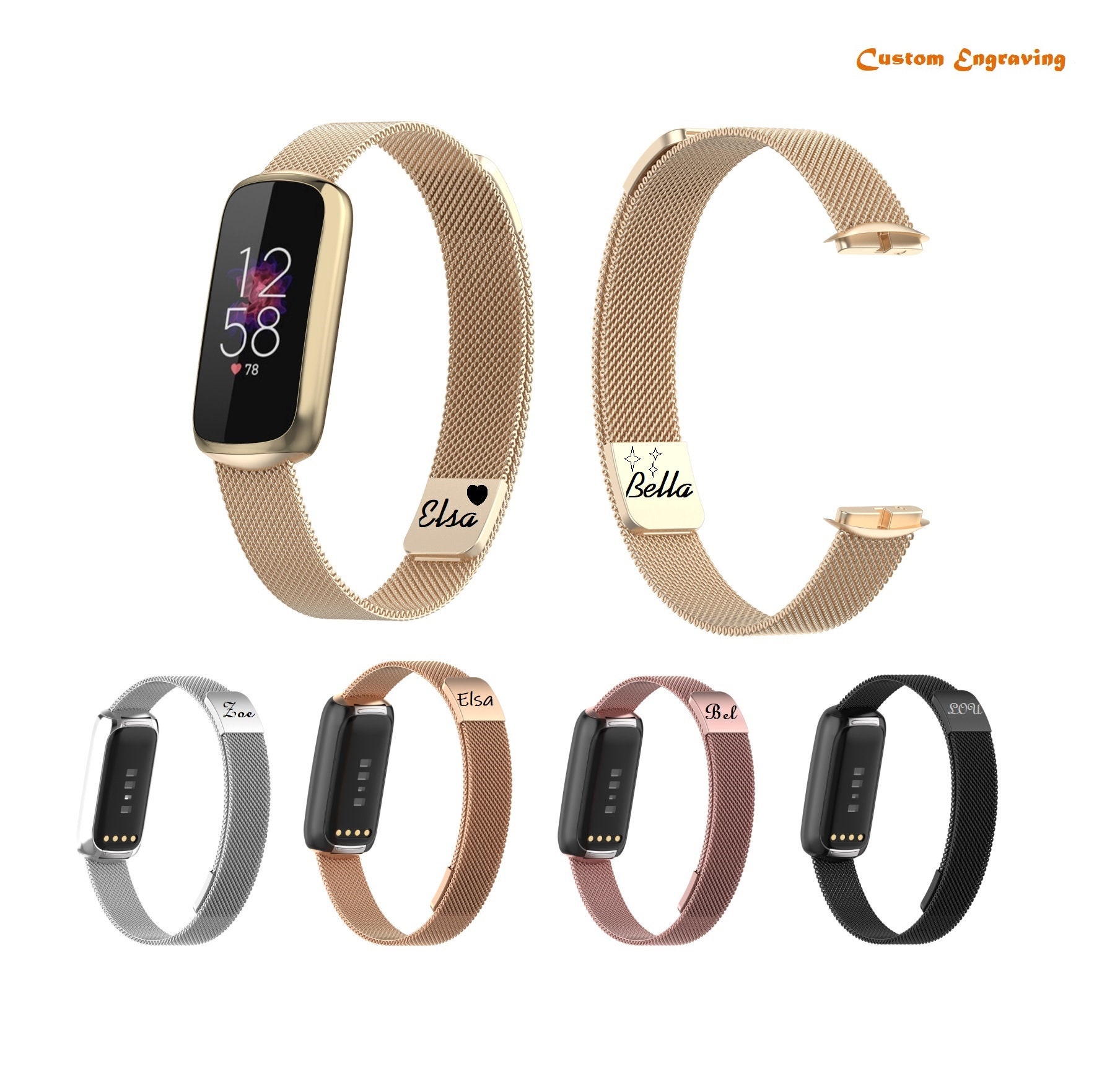 Custom Fitbit Luxe Bands Milanese Loop Stainless Steel Mesh Band Engrave Replacement Sport Bands Personalized Magnetic Bracelet Watch Band Etsy