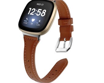 Fitbit Versa/Sense 4/3/2/1/Lite Leather Bands, Custom Wristband Replacement Strap Streamline Design & Floral Fitness Watch Band women Man