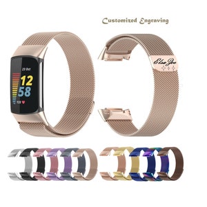 Custom Fitbit Charge 6/5/4/3/2 Band, Milanese Loop Stainless Steel Mesh Magnetic Bracelet Personalized Engrave Watch Sport Replacement Bands