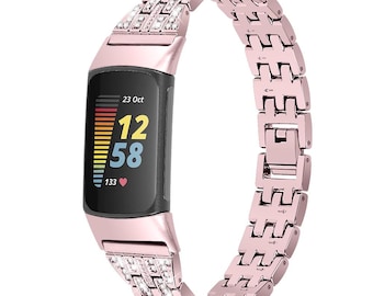 Fitbit Charge 6/5/4/3/2/SE Bands, Custom/Engrave Stainless Steel Jewelry Bracelet Adjustable Watch Wristband Silver Rose Gold Champagne Gold