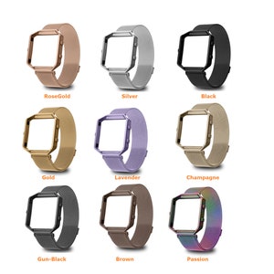 K&ouml;nnte beinhalten: Ein Set aus zehn verschiedenen farbigen Metall-Armb&auml;ndern f&uuml;r eine Smartwatch. Die Armb&auml;nder bestehen aus einem Mesh-Material und haben einen magnetischen Verschluss. Die Farben umfassen Ros&eacute;gold, Silber, Schwarz, Gold, Lavendel, Champagner, Schwarz matt, Braun und Passion.
