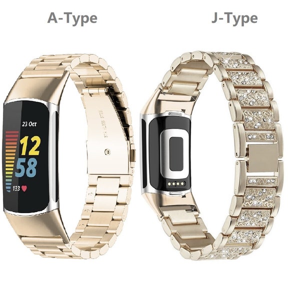 Fitbit Charge 6/5/4/3/2/SE Bands, Custom Stainless Steel Jewelry Bracelet Adjustable Watch Wristband Silver Rose Gold Champagne Gold Black