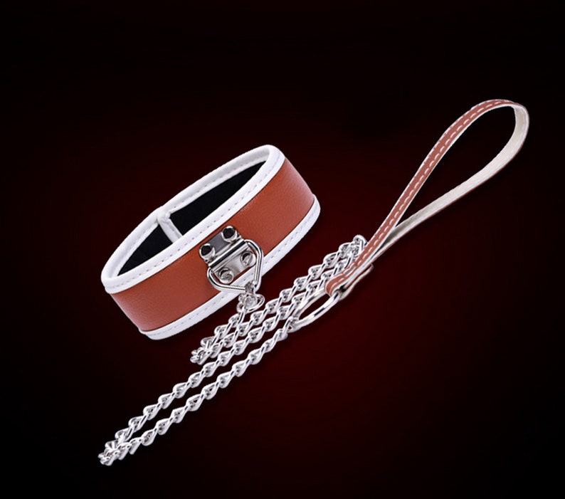 Leather Neck Collar with Leash BDSM Gear Bondage Gear Fetish Wear