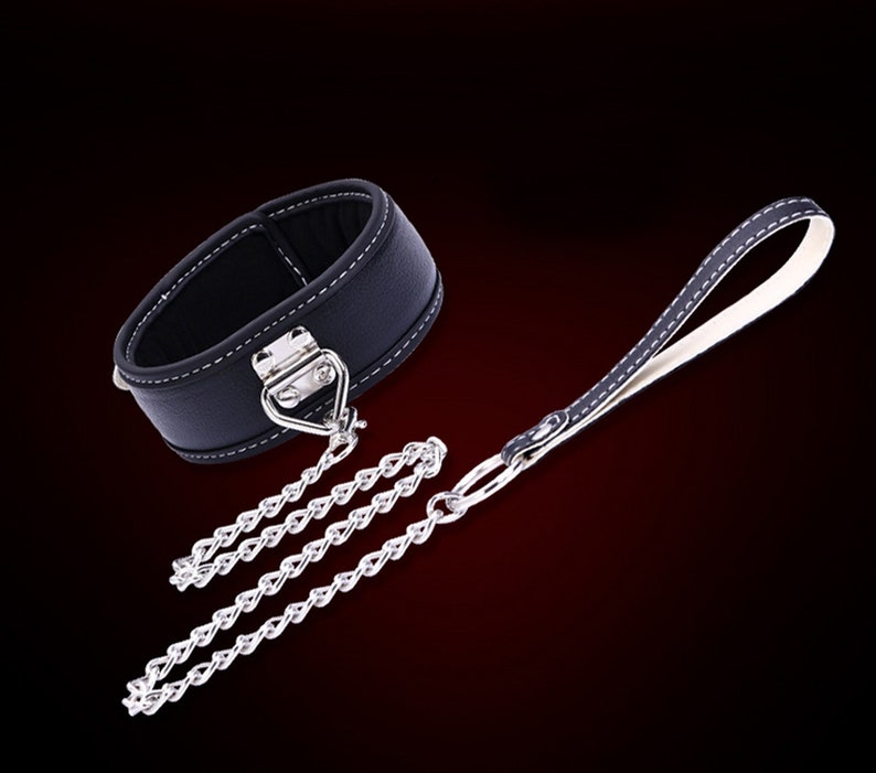 Leather Neck Collar with Leash BDSM Gear Bondage Gear Fetish Wear