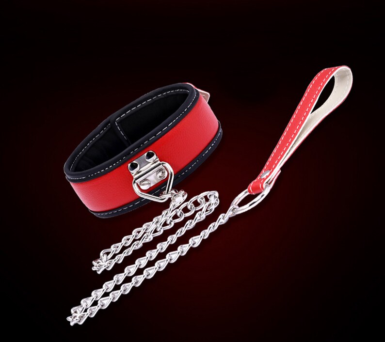 Leather Neck Collar with Leash BDSM Gear Bondage Gear Fetish Wear