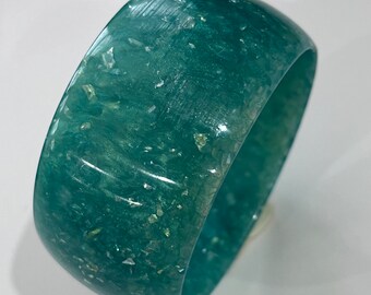 Large Turquoise and Silver Leaf Resin Bangle