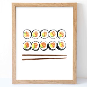 Watercolor Sushi Print, Sushi Wall Decor, Food Art, Food Illustration, Kitchen Wall Decor