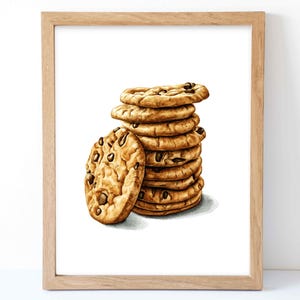 Watercolor Chocolate Chip Cookies Print, Chocolate Chip Cookie Wall Decor, Food Art, Food Illustration, Kitchen Wall Decor