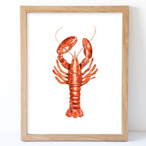 Watercolor Lobster Print, Lobster Wall Decor, Food Art, Food Illustration, Kitchen Wall Decor