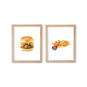 Watercolor Cheeseburger and Fries Print Set, Cheeseburger and Fries Wall Decor, Food Art, Food Illustration, Kitchen Wall Decor