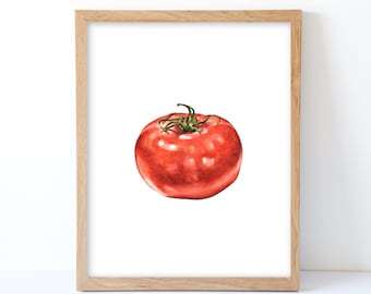 loose watercolor painting of vegetables kitchen wall decor food wall art Cherry tomatoes print